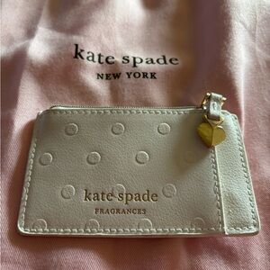 Kate Spade White Card Holder with Gold Heart Detail